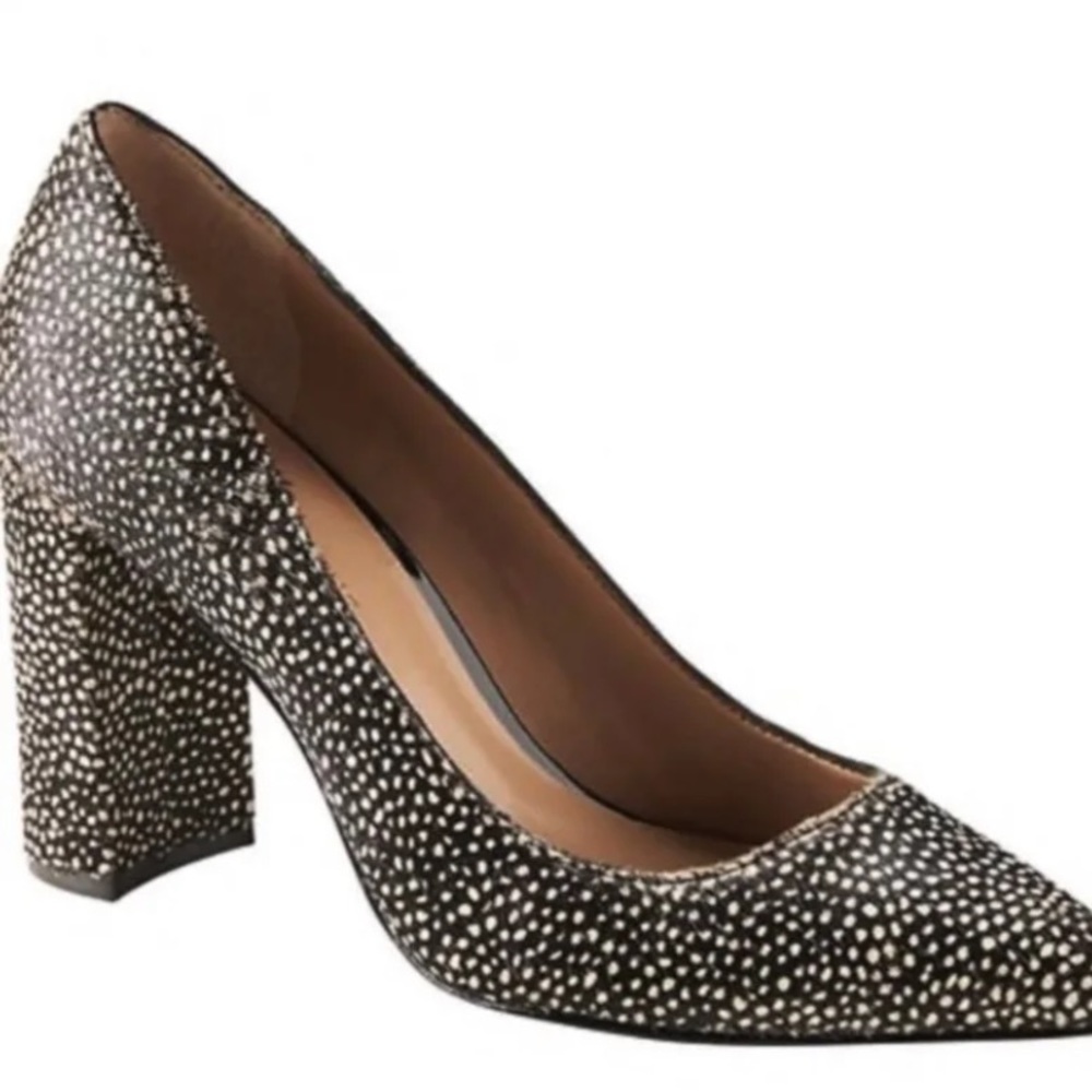 Banana Republic Black and White Speckled Block Heel Pumps
